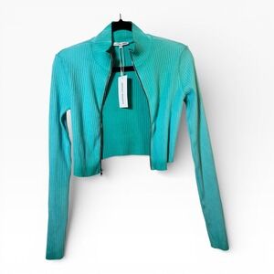 COTTON CITIZEN Ribbed Ombre Zip Up. NWT. Cropped Cardigan Turquoise Size S